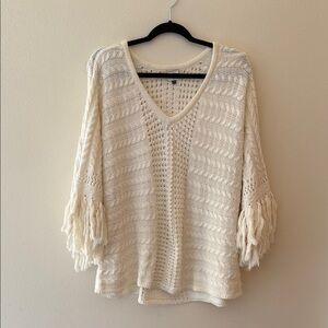 NEW CABI  V-Neck Sweater with Fringe Sleeves